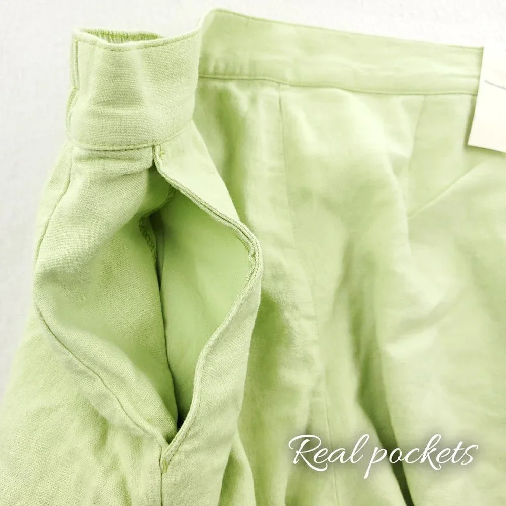 Abercrombie Fitch Linen Blend Shorts Light Green Stretch 32 Waist Women's Large